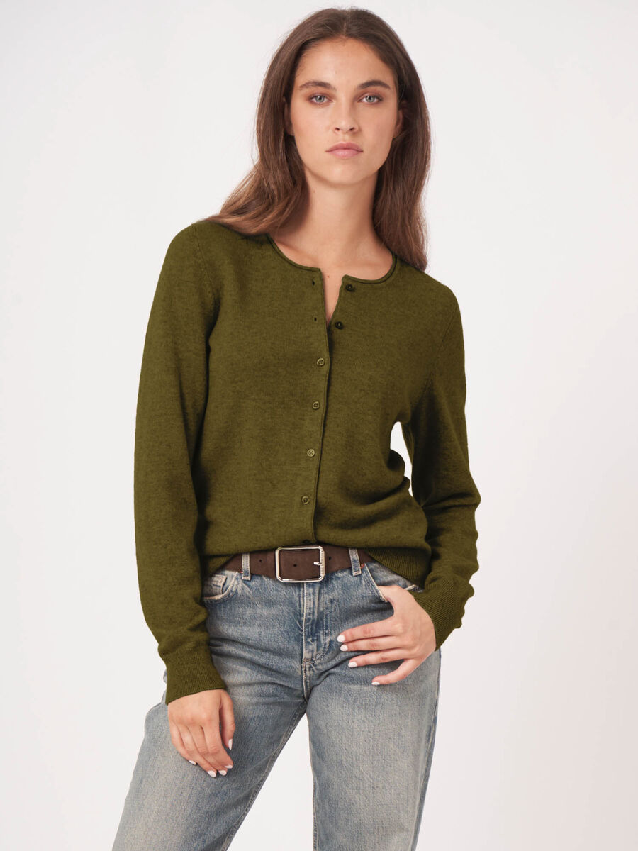 Basic cashmere blend round neck cardigan image number 0