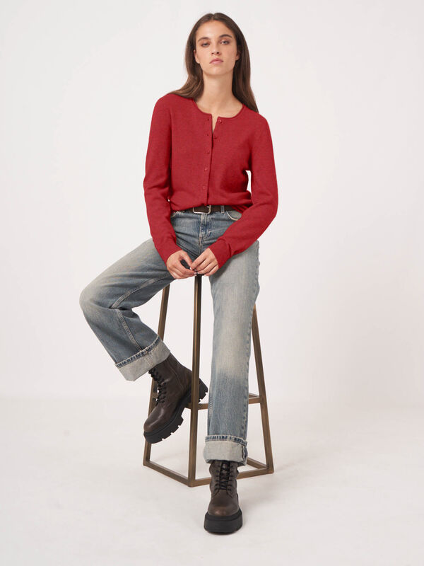 Basic Rundhals-Strickjacke aus Kaschmir-Woll-Mischung image number 3