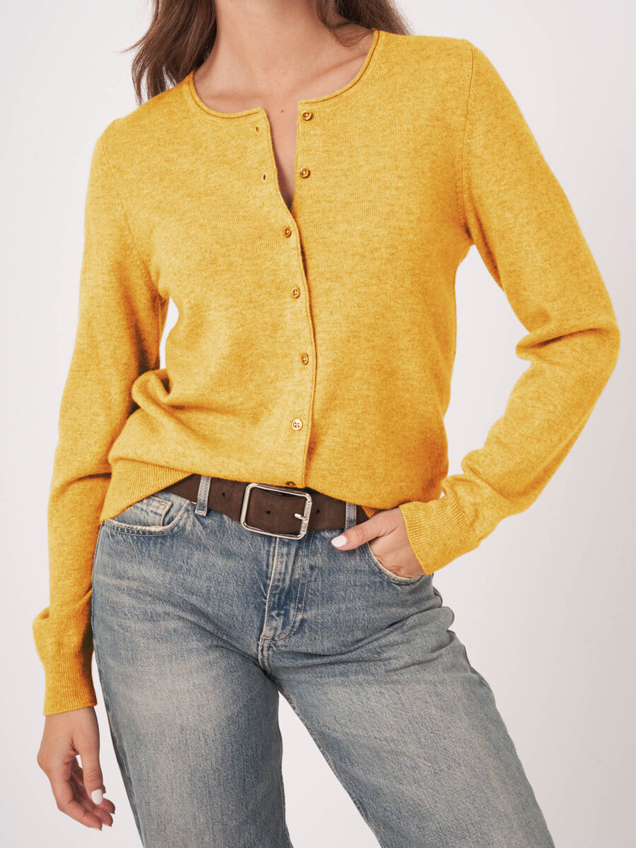 Basic cashmere blend round neck cardigan image number 0