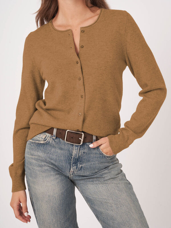 Basic Rundhals-Strickjacke aus Kaschmir-Woll-Mischung image number 3