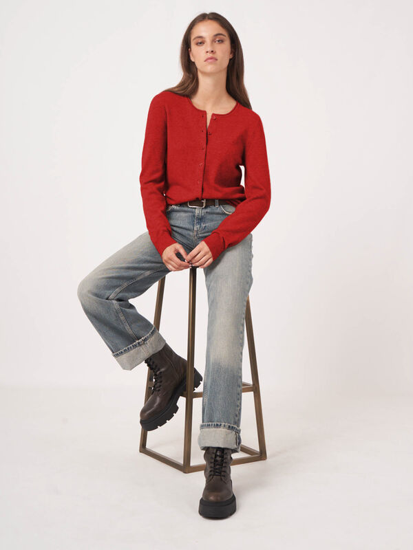 Basic cashmere blend round neck cardigan image number 0