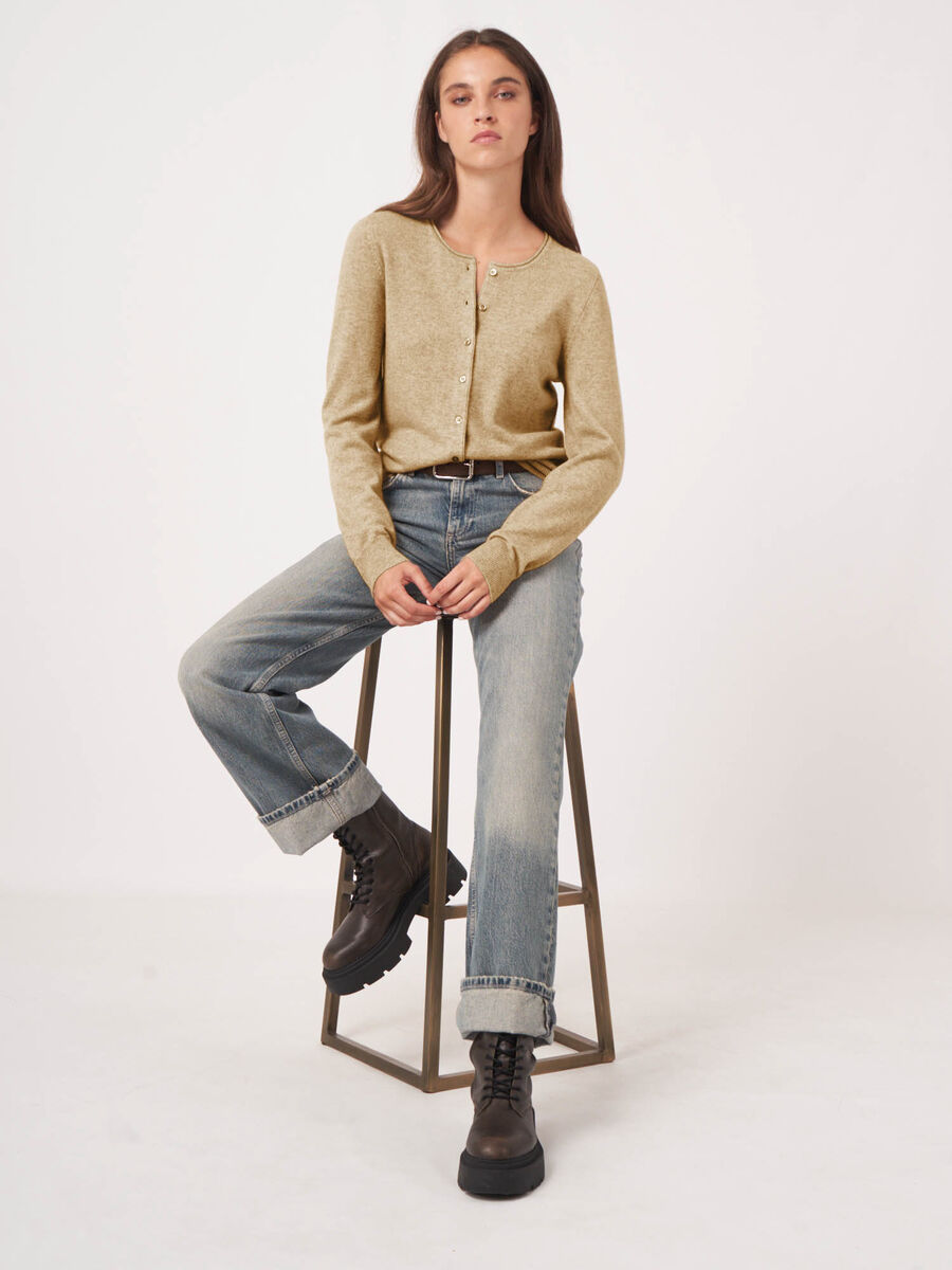 Basic cashmere blend round neck cardigan image number 0
