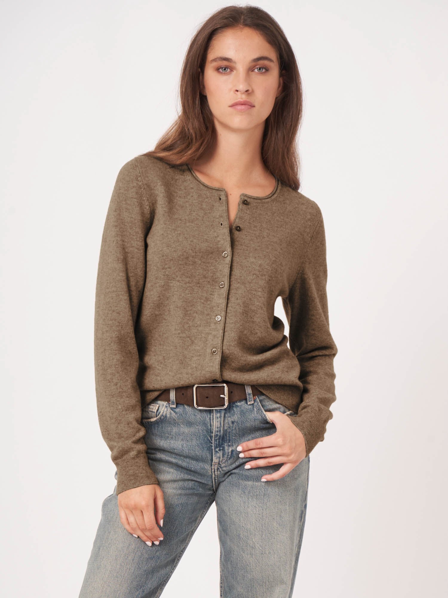 REPEAT cashmere Basic vest met ronde hals van cashmere wolmix