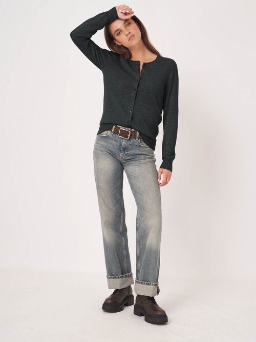 Gilet basique en cachemire m&eacute;lang&eacute;  &agrave; col rond