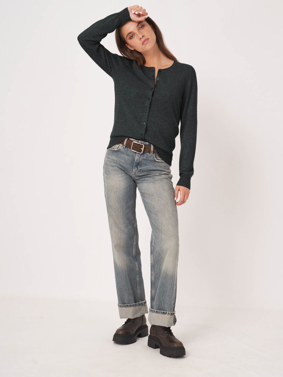 Basic Rundhals-Strickjacke aus Kaschmir-Woll-Mischung image number 1