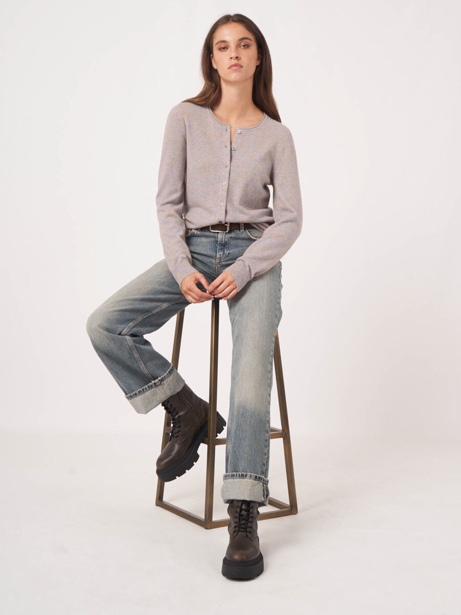 Basic cashmere blend round neck cardigan image number 0