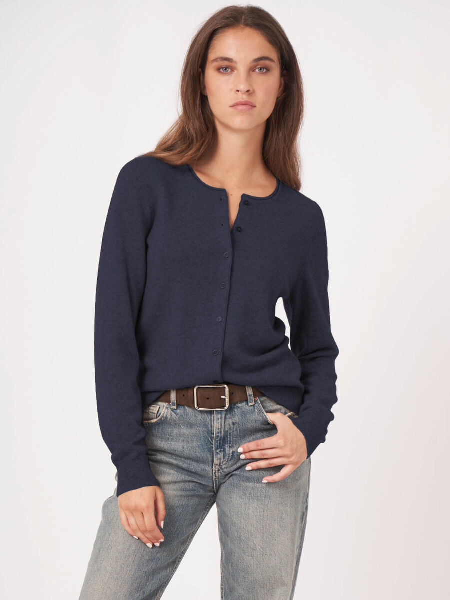 Basic cashmere blend round neck cardigan image number 0