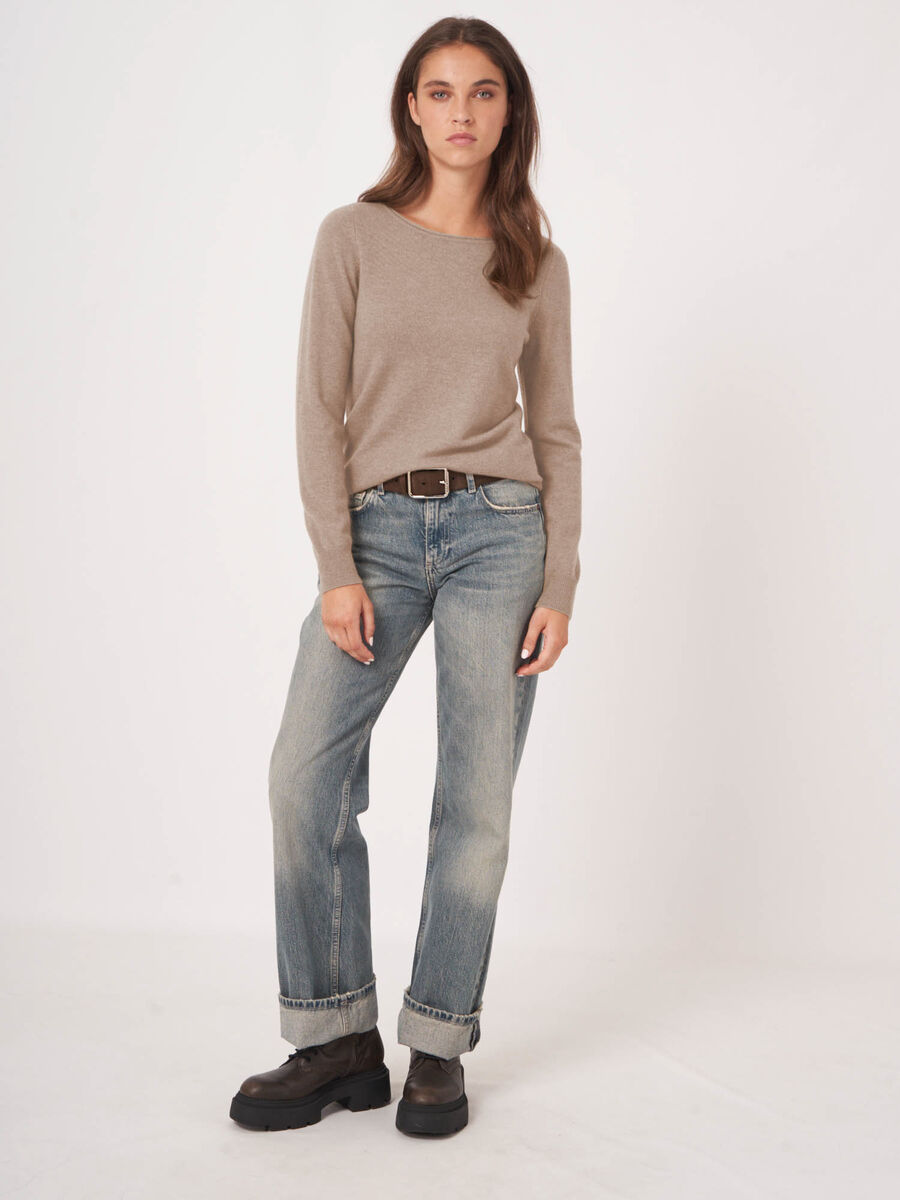 Basic trui met boothals van cashmere wolmix image number 0