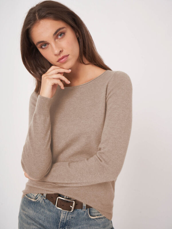 Basic cashmere blend boatneck sweater image number 2
