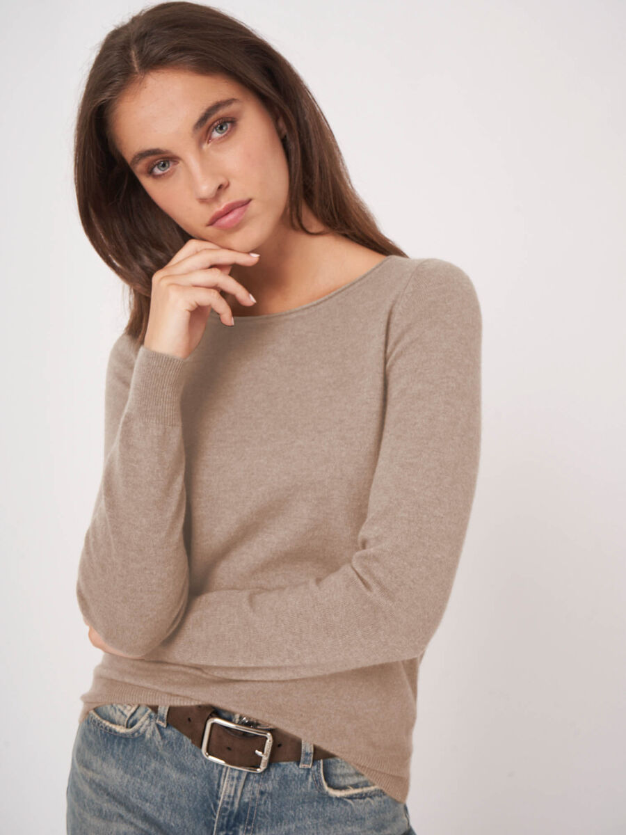 Basic cashmere blend boatneck sweater image number 2