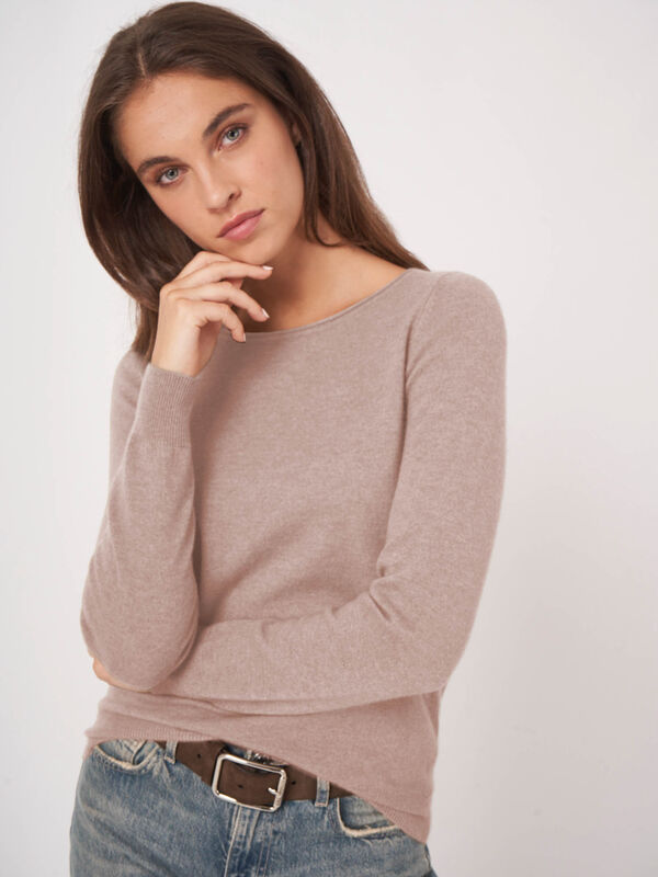 Basic trui met boothals van cashmere wolmix image number 1
