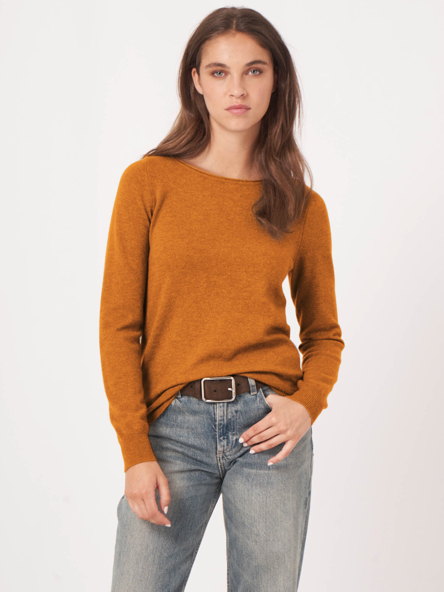 Basic trui met boothals van cashmere wolmix