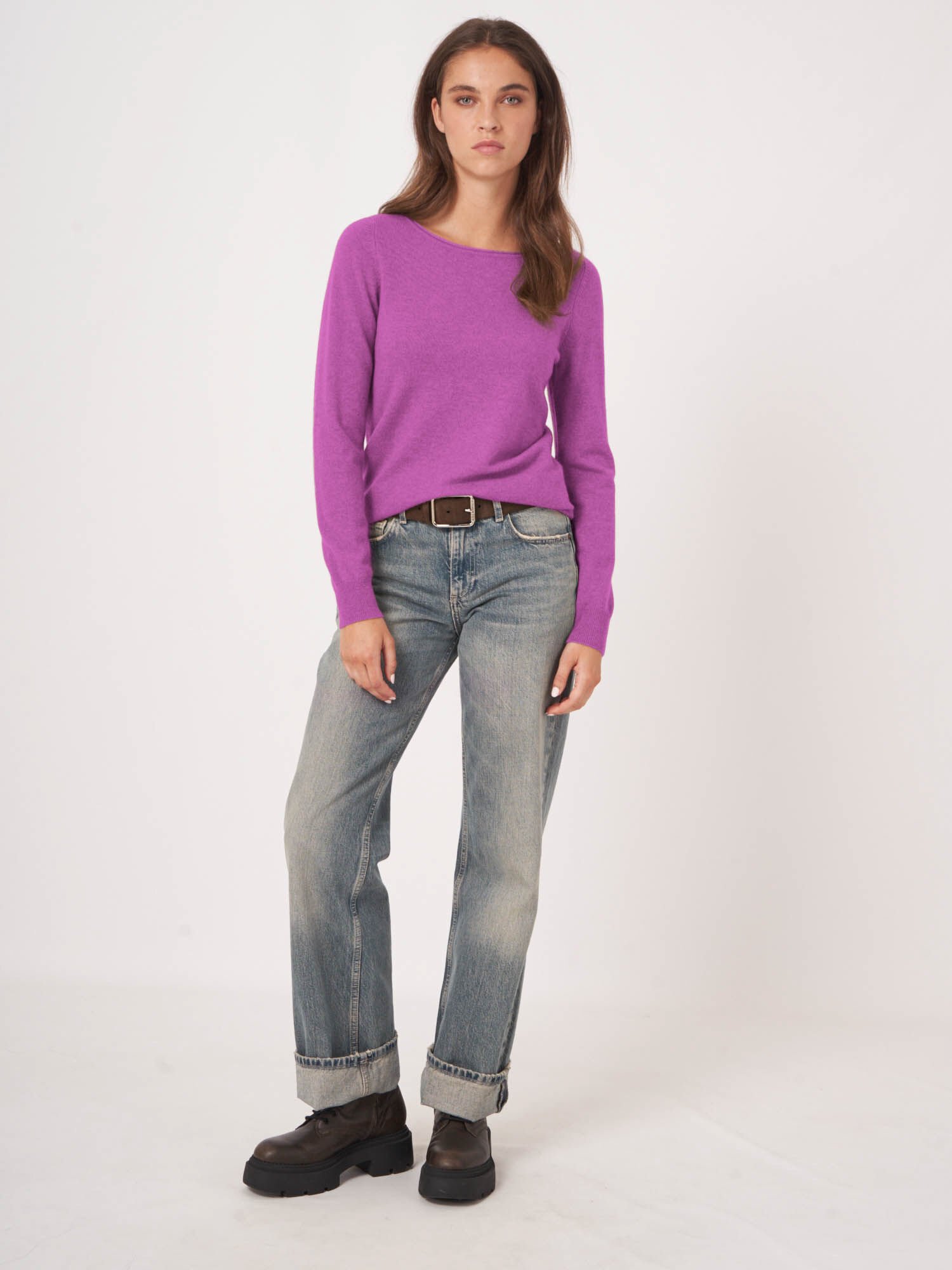 REPEAT cashmere Basic trui met boothals van cashmere wolmix