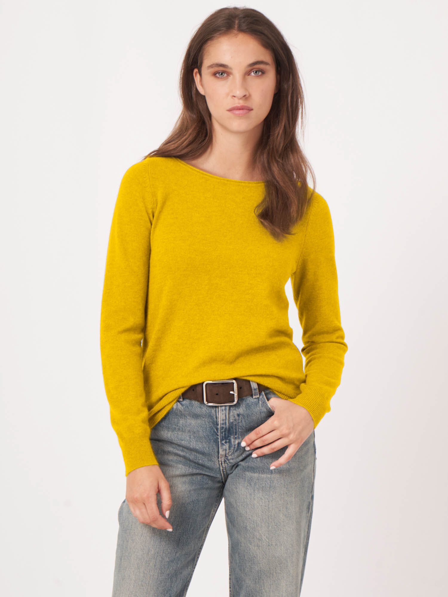 Basic trui met boothals van cashmere wolmix