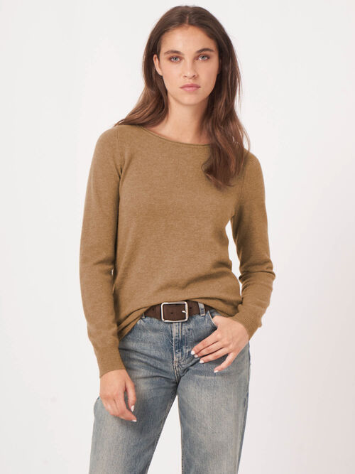 Basic trui met boothals van cashmere wolmix