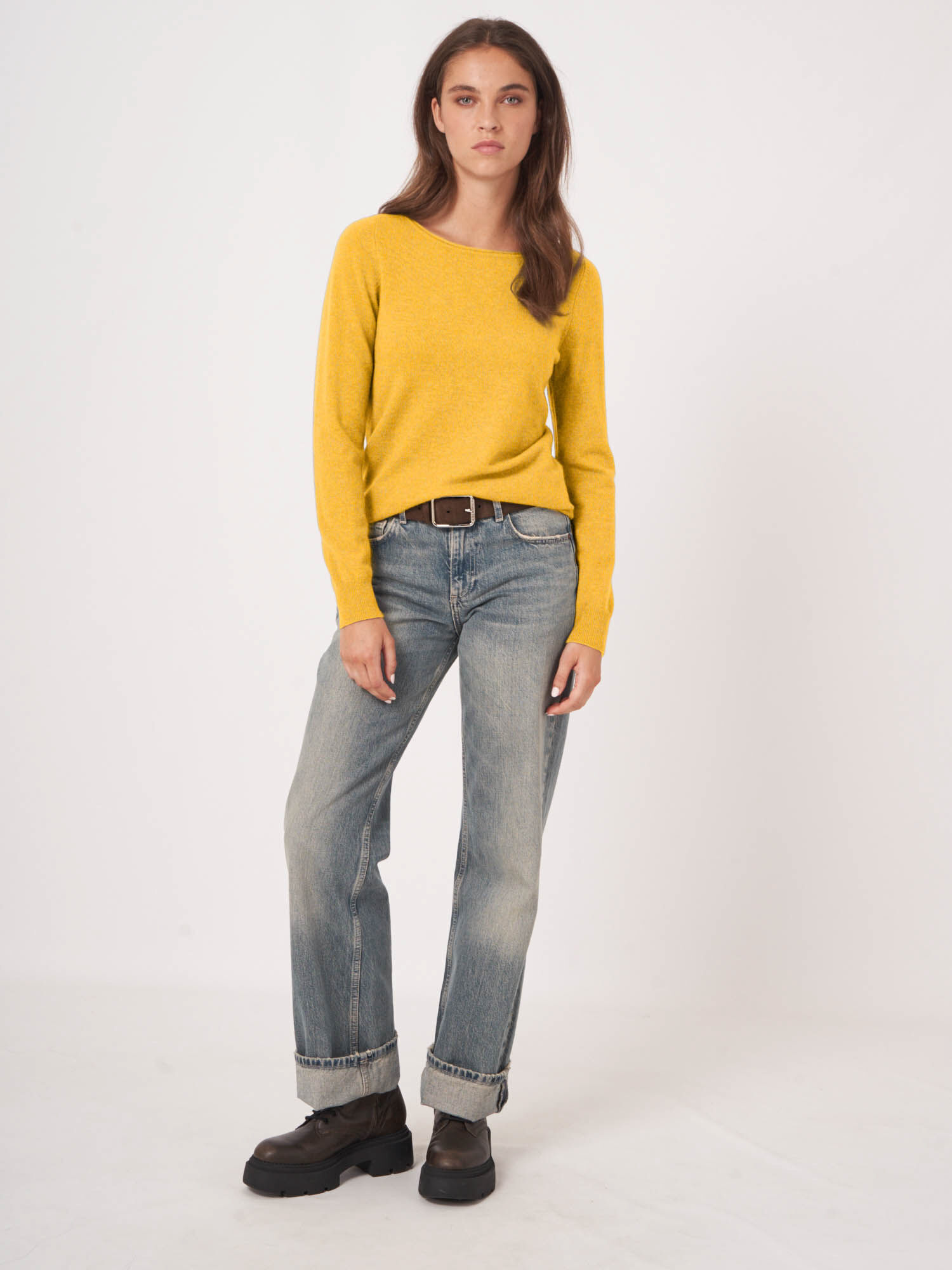 REPEAT cashmere Basic trui met boothals van cashmere wolmix