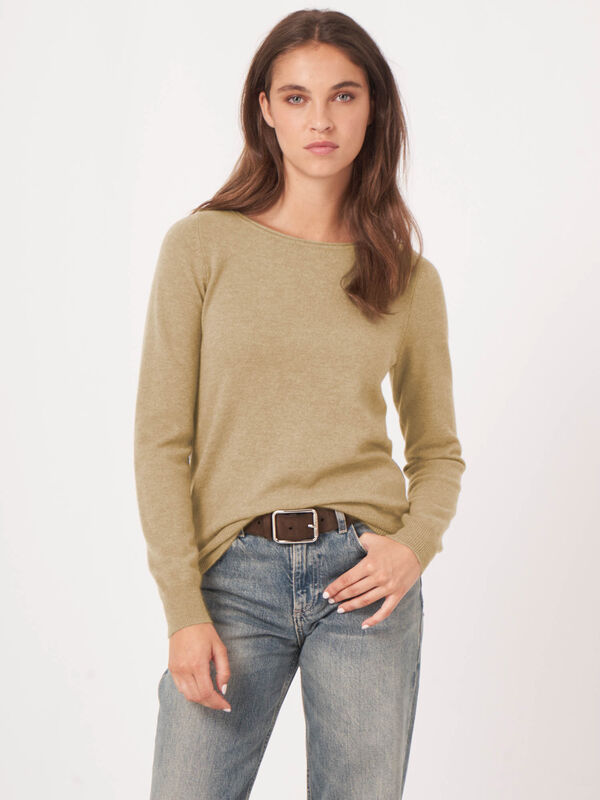 Basic trui met boothals van cashmere wolmix image number 0