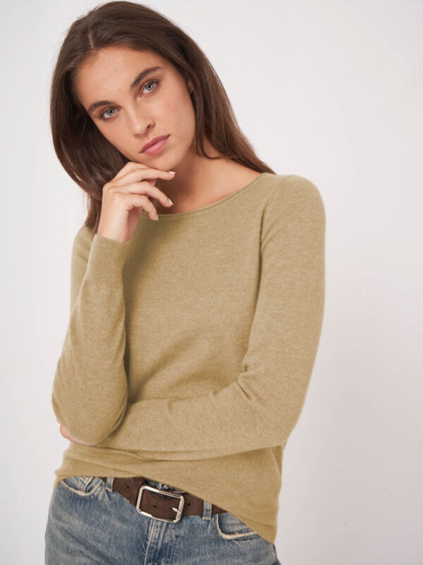 Basic trui met boothals van cashmere wolmix image number 2