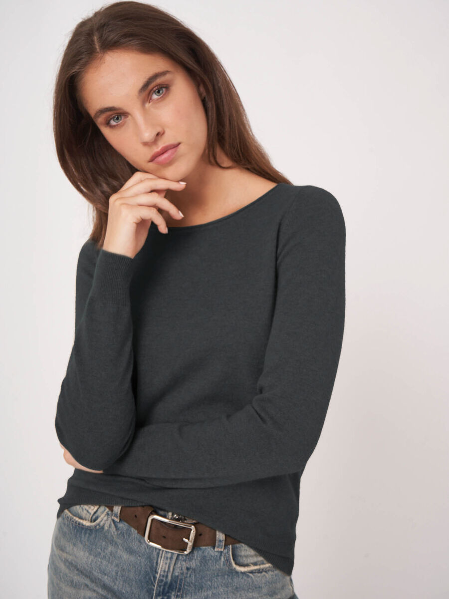 Basic cashmere blend boatneck sweater image number 0