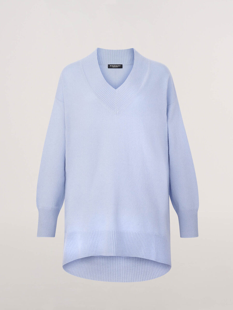 Long organic cashmere sweater with deep V-neck image number 0