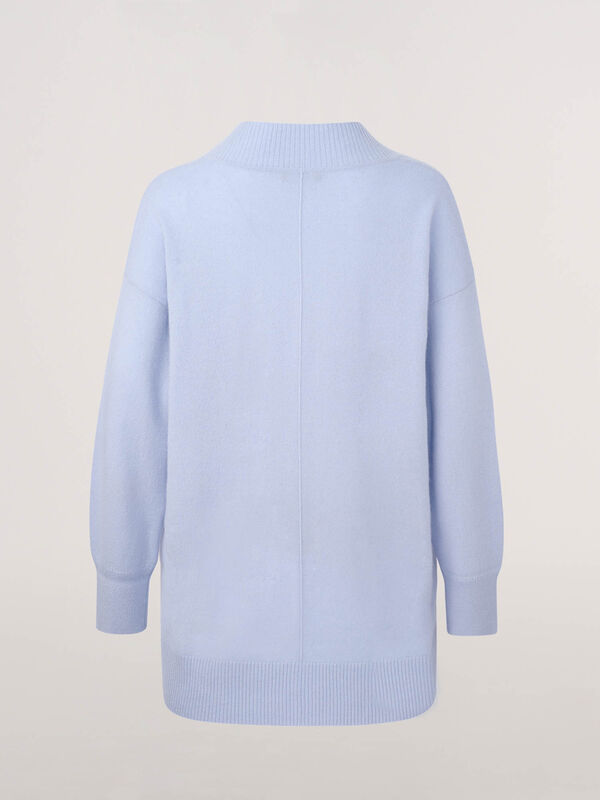 Long organic cashmere sweater with deep V-neck image number 1