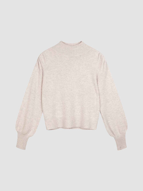Korte cashmere trui met pofmouwen