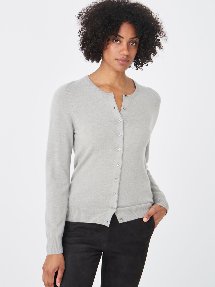 Basic pure cashmere cardigan with round neck image number 0