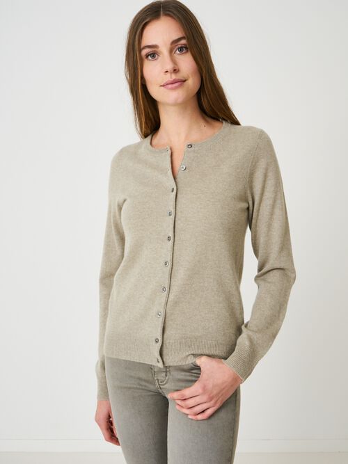Basic pure cashmere cardigan with round neck