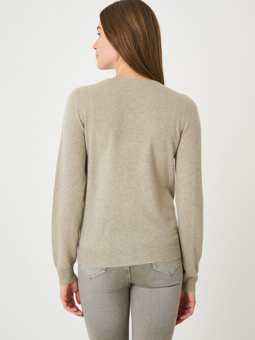 Basic pure cashmere cardigan with round neck