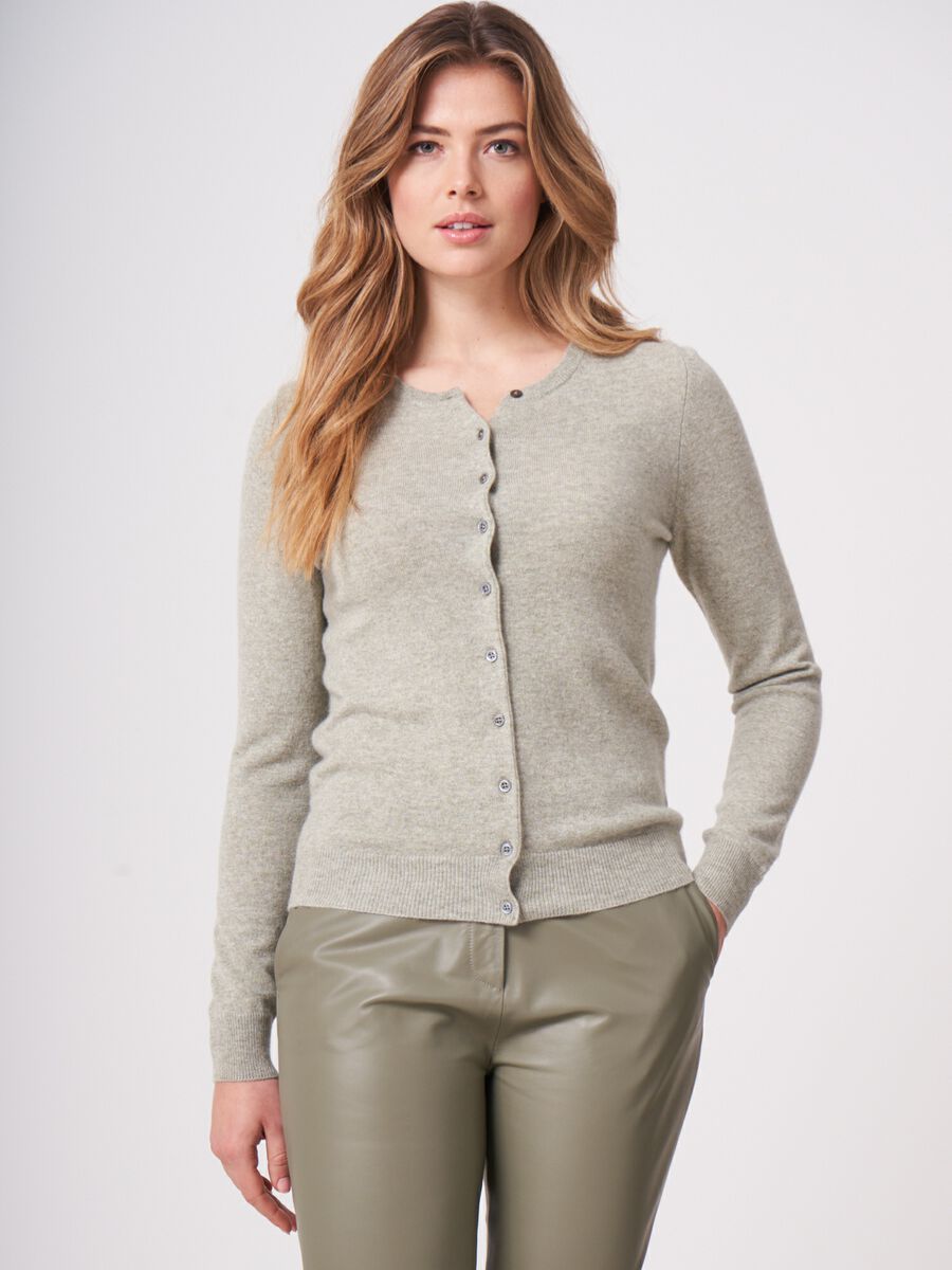 Basic organic cashmere cardigan with round neck image number 0