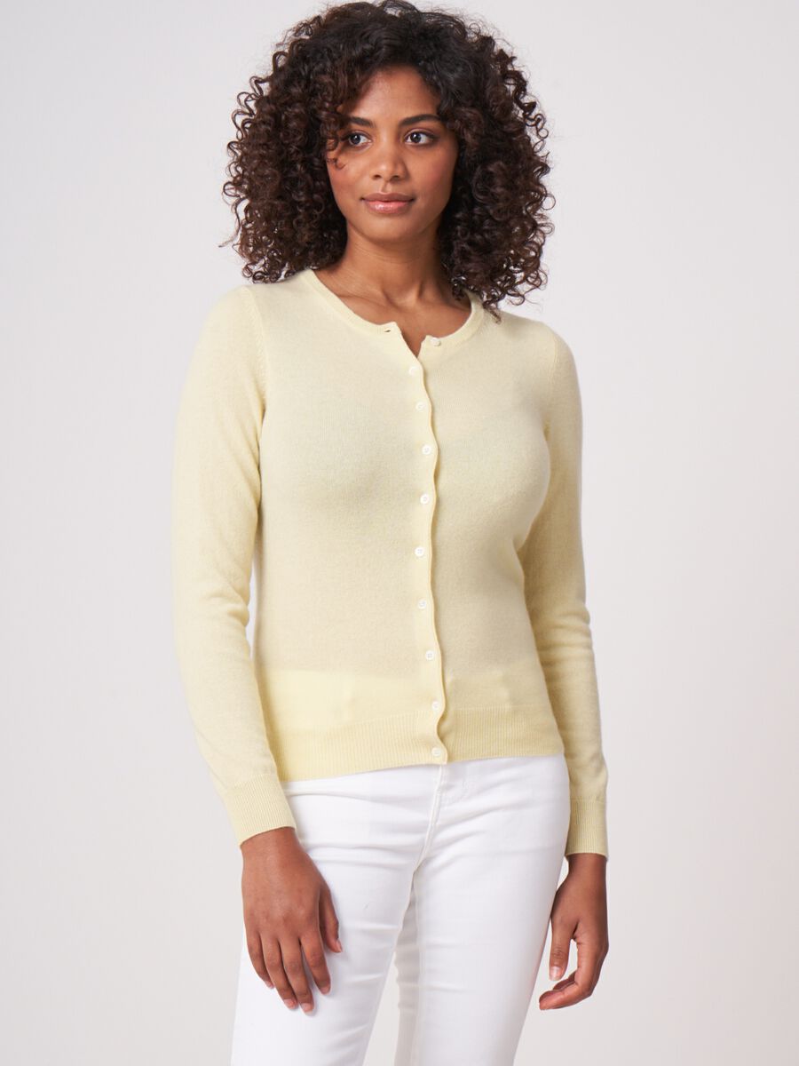 Basic pure cashmere cardigan with round neck image number 0