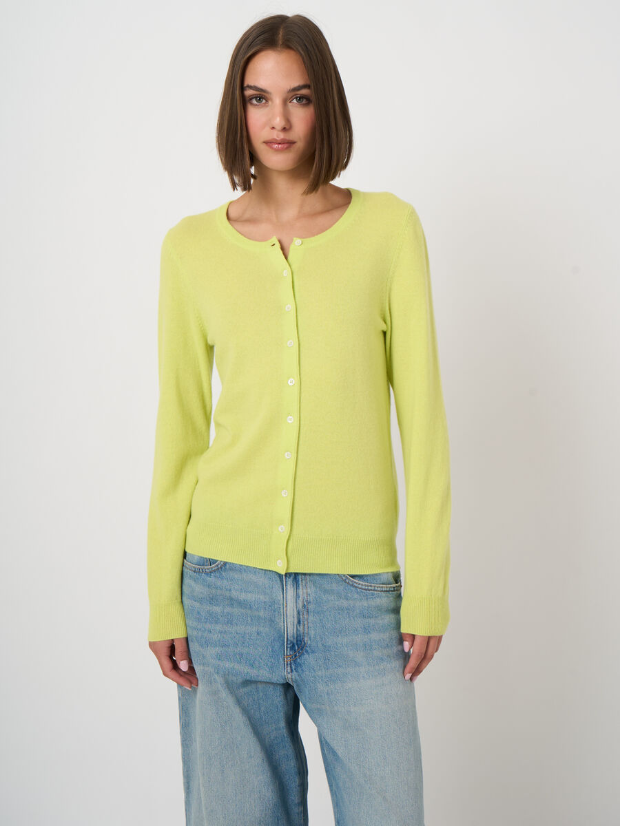 Basic organic cashmere cardigan with round neck image number 1