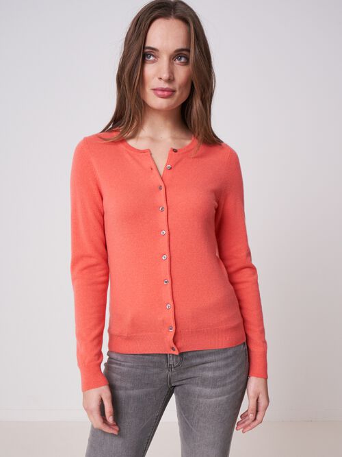 Basic pure cashmere cardigan with round neck