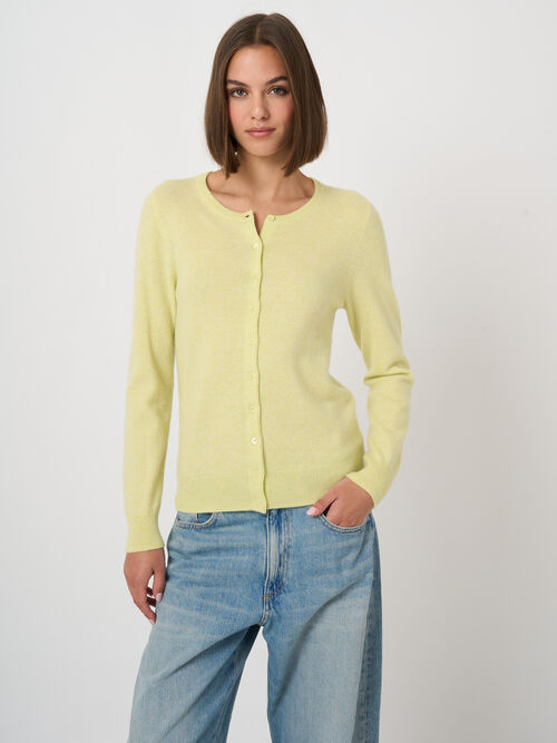 Cardigan classique &agrave; col rond en cachemire biologique
