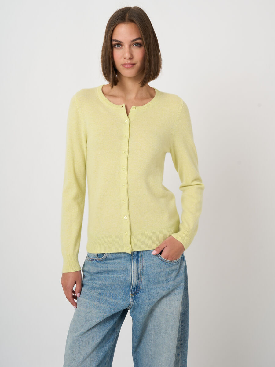 Basic organic cashmere cardigan with round neck image number 0