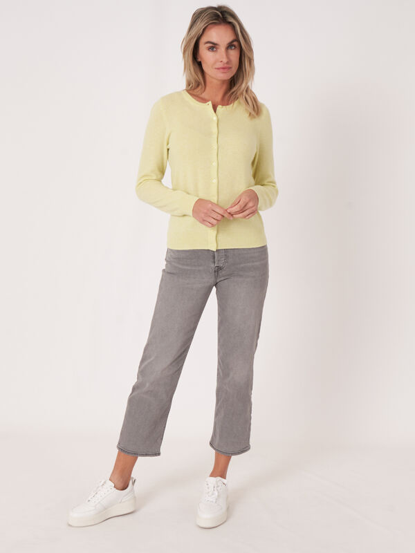 Basic organic cashmere cardigan with round neck image number 3