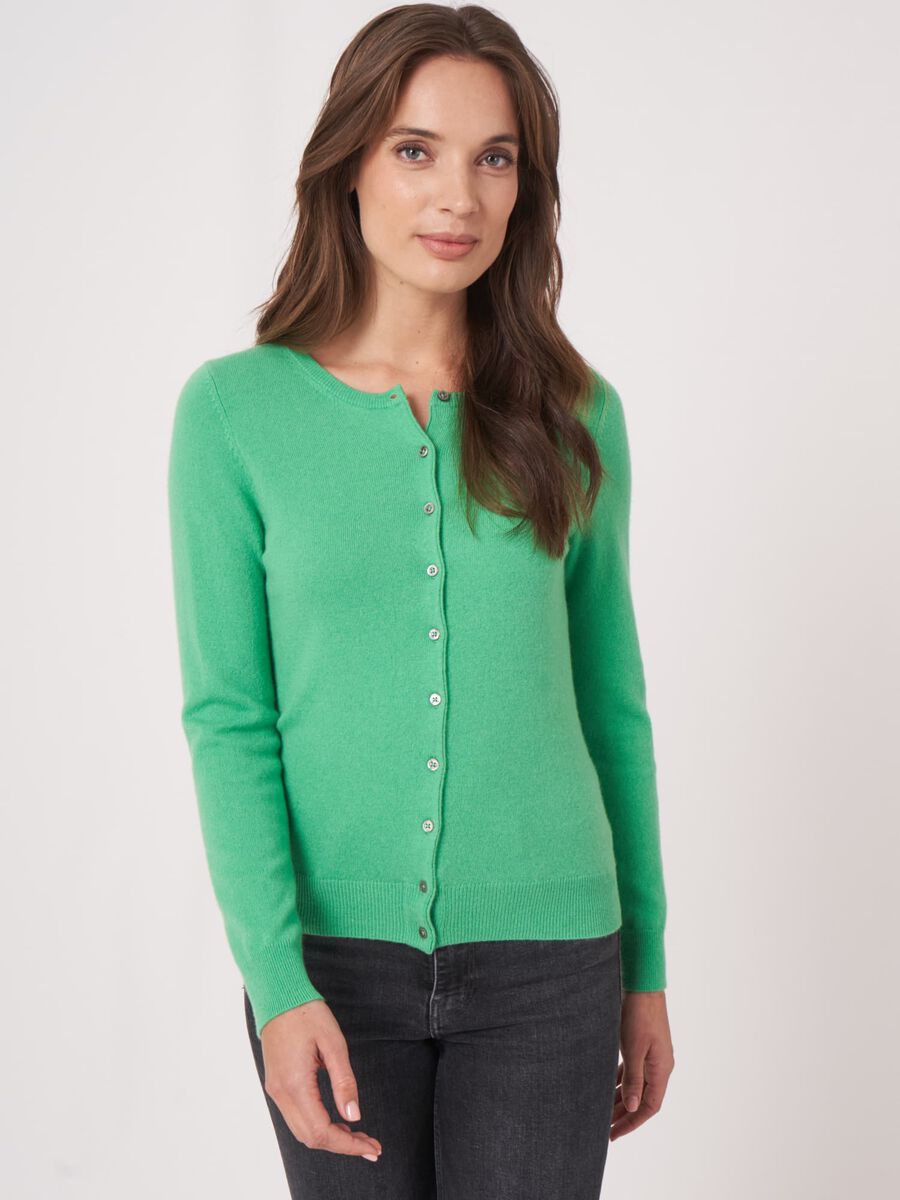 Basic organic cashmere cardigan with round neck image number 0
