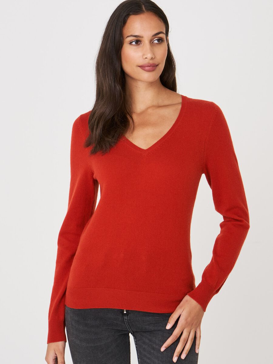 Basic V-hals trui van zuiver cashmere image number 0