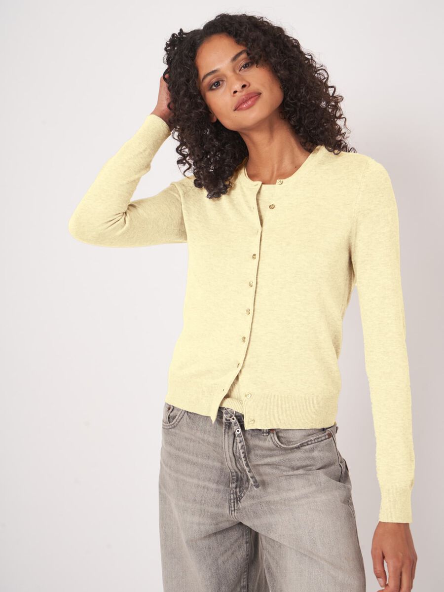 Basic fine knit cardigan cotton blend image number 1