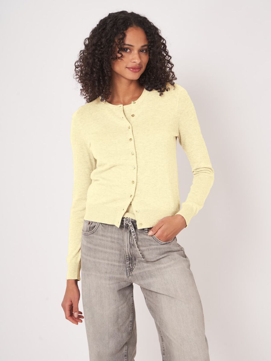 Basic fine knit cardigan cotton blend image number 2