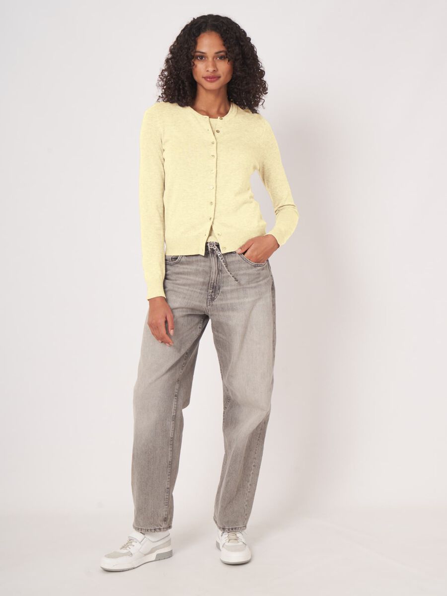 Basic fine knit cardigan cotton blend image number 4