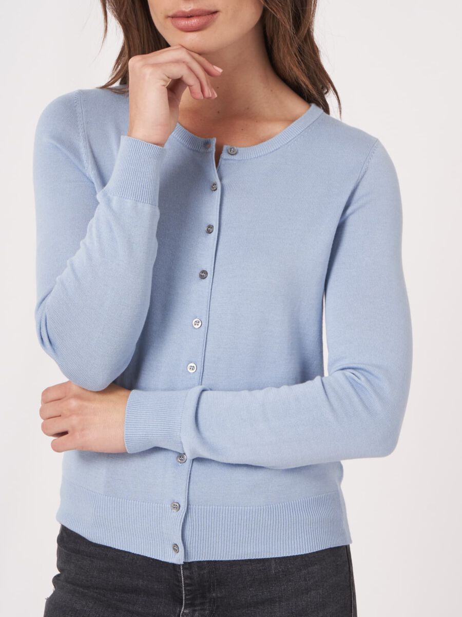 Basic fine knit cardigan cotton blend image number 2