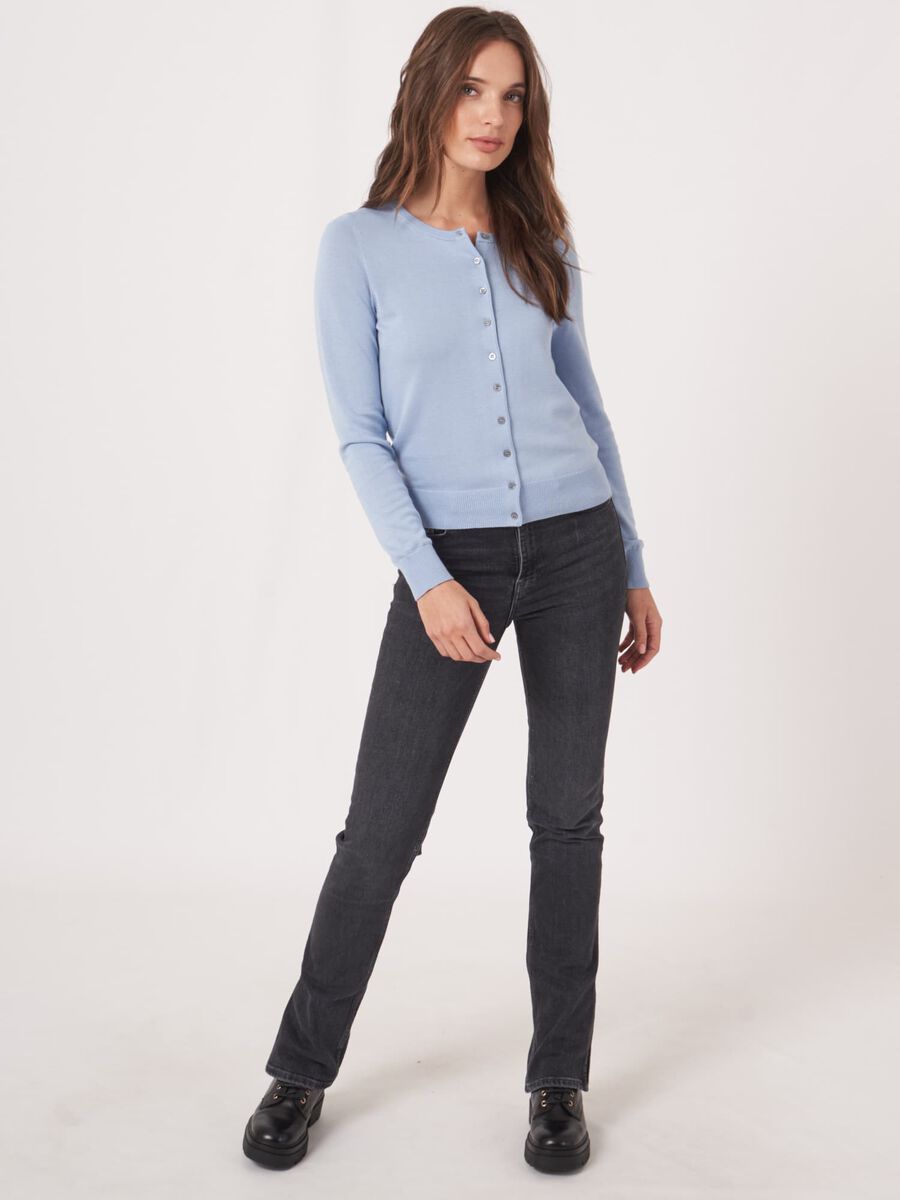 Basic fine knit cardigan cotton blend image number 5