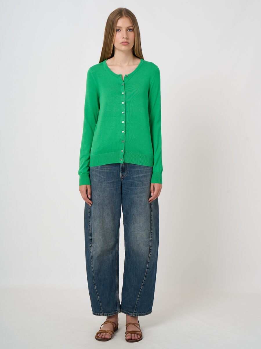 Basic fine knit cardigan cotton blend image number 0