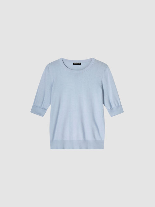 Pull basique &agrave; manches courtes en maille fine en coton m&eacute;lang&eacute;
