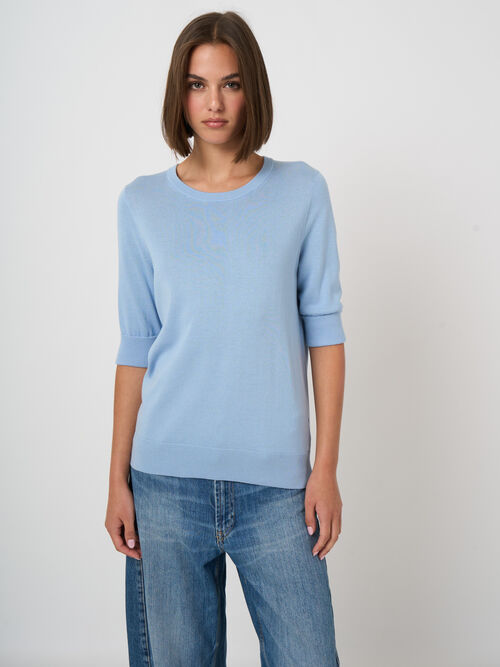 Basic Kurzarm-Pullover aus Baumwollmischung