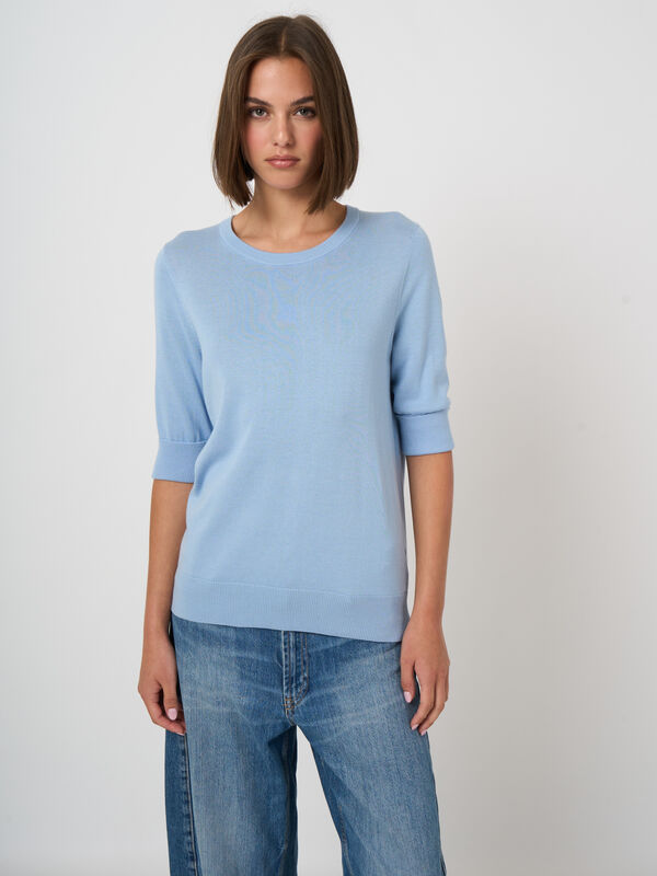 Basic Kurzarm-Pullover aus Baumwollmischung image number 0