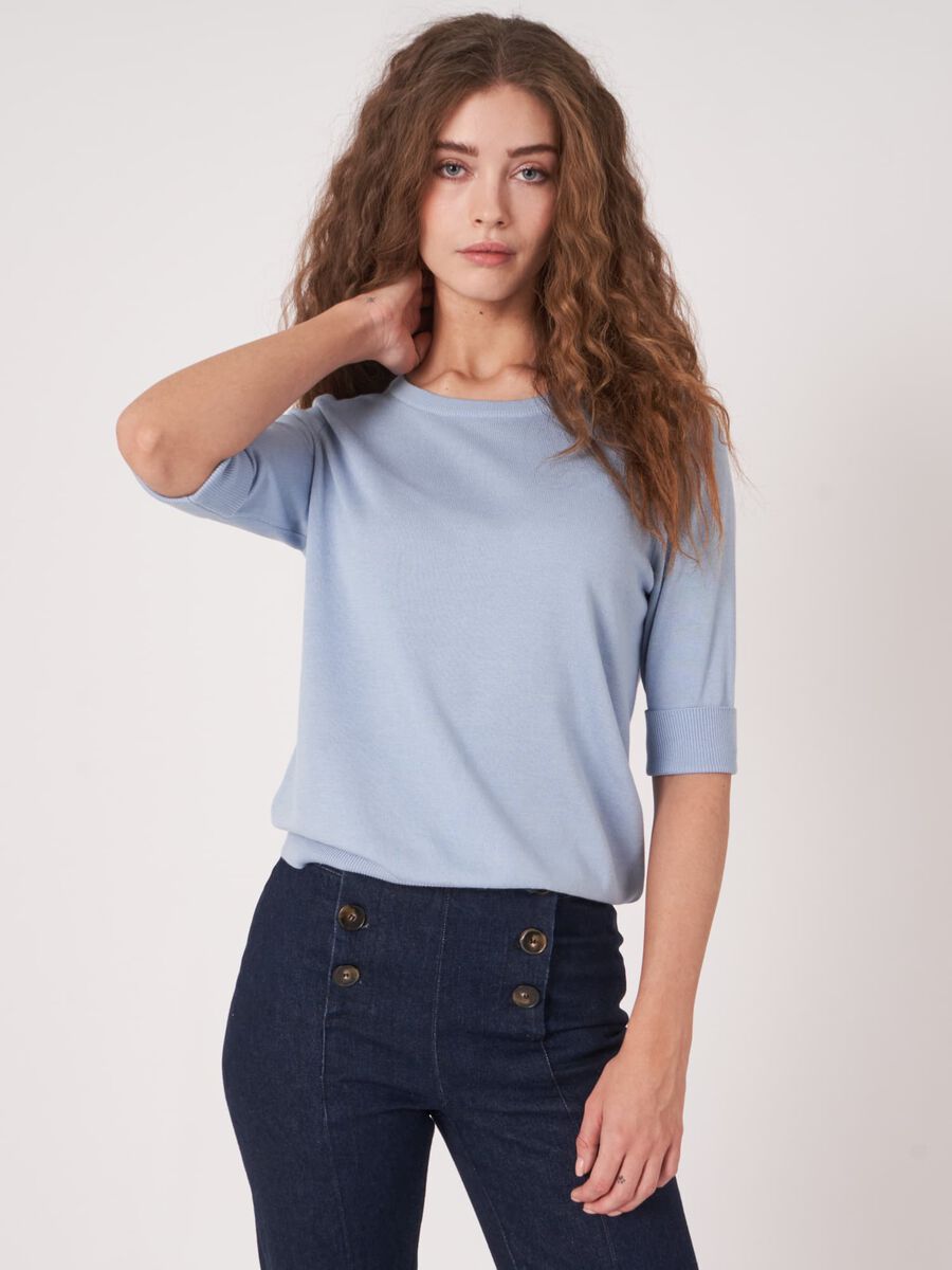 Basic Kurzarm-Pullover aus Baumwollmischung image number 1