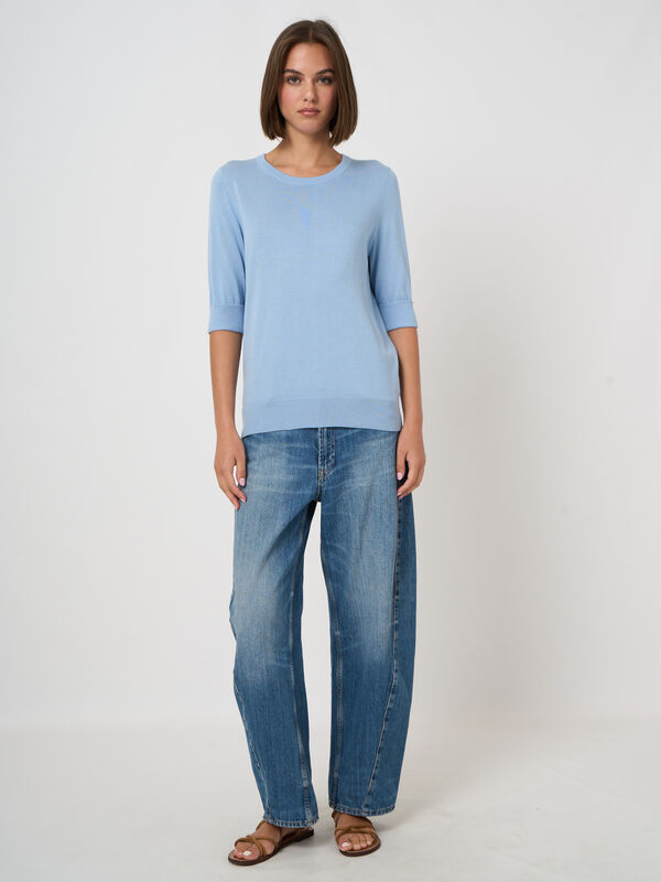 Basic Kurzarm-Pullover aus Baumwollmischung image number 2