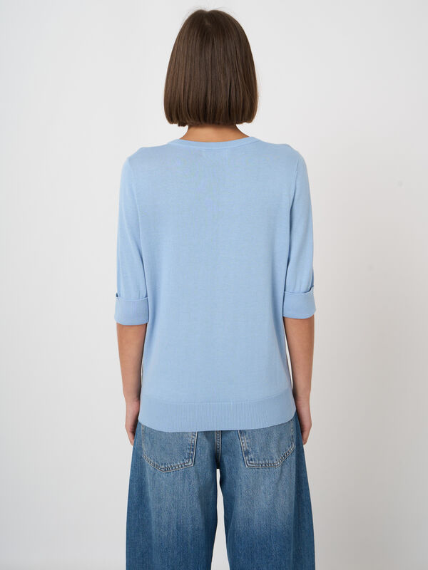 Basic Kurzarm-Pullover aus Baumwollmischung image number 3